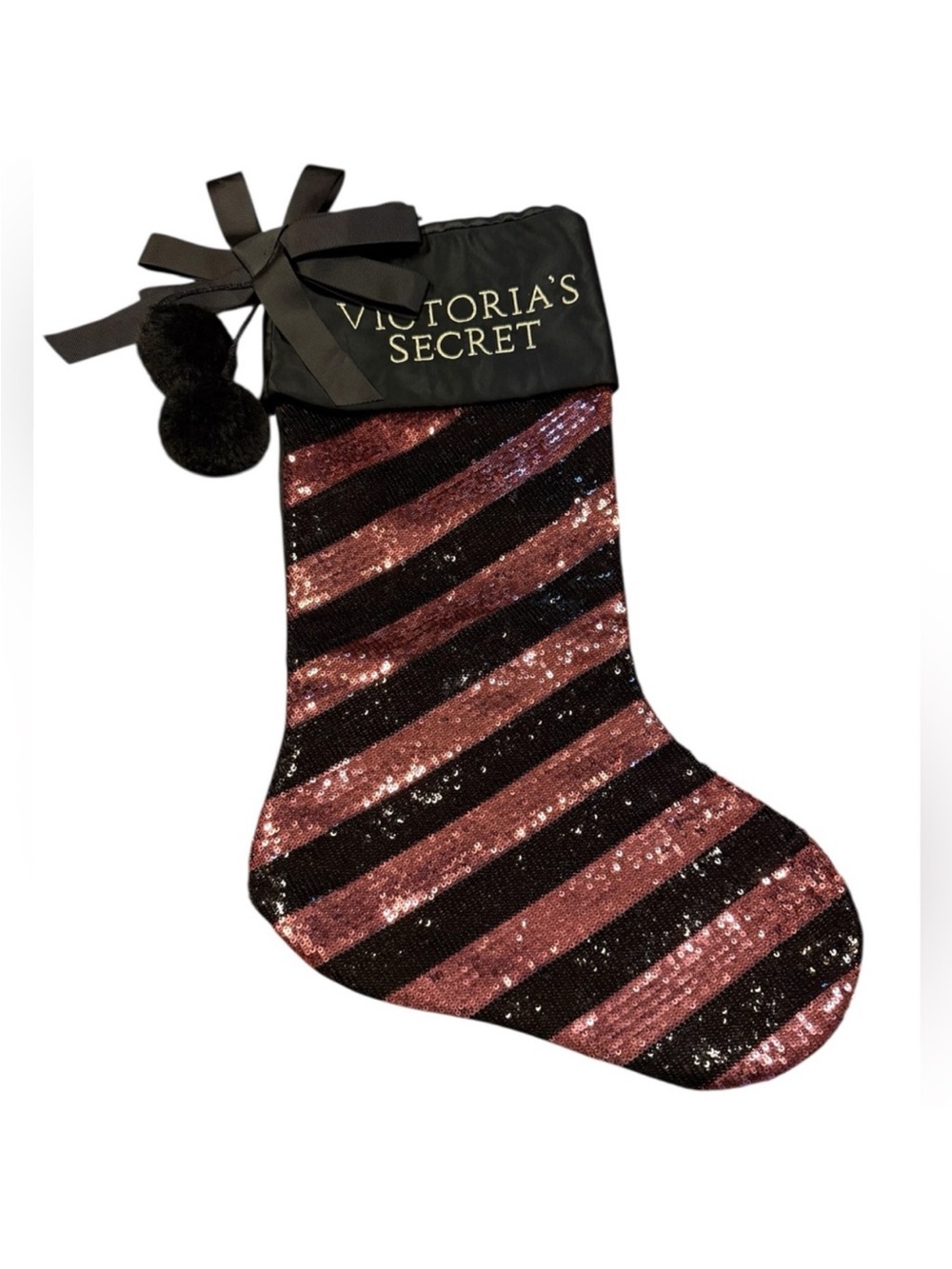 Victoria's Secret Black & Rose Gold Sequin Stripe Stocking